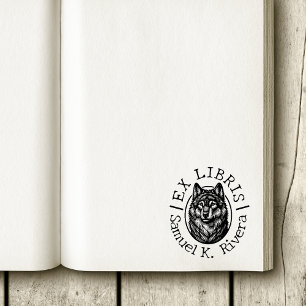 Carimbo De Borracha Ex Libris Rosto de Lobo Nome Personalizado Livro