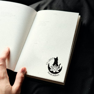 Carimbo De Borracha Ex-Libris Zen Cat, Lotus Moon Book