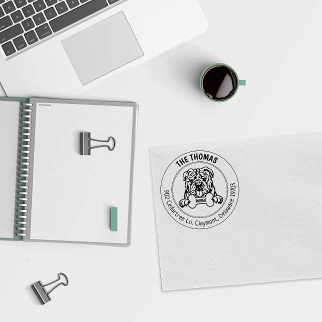 Carimbo De Borracha Família de Endereços de Devolução de Cachorro Buld (Criador carregado)