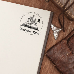 Carimbo De Borracha Fantasy Dragon Castle Da Biblioteca De, Livro