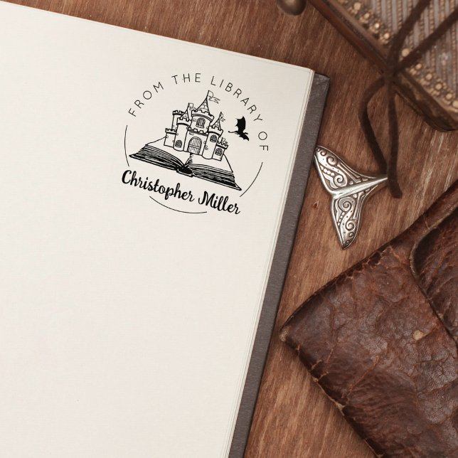 Carimbo De Borracha Fantasy Dragon Castle Da Biblioteca De, Livro (Criador carregado)