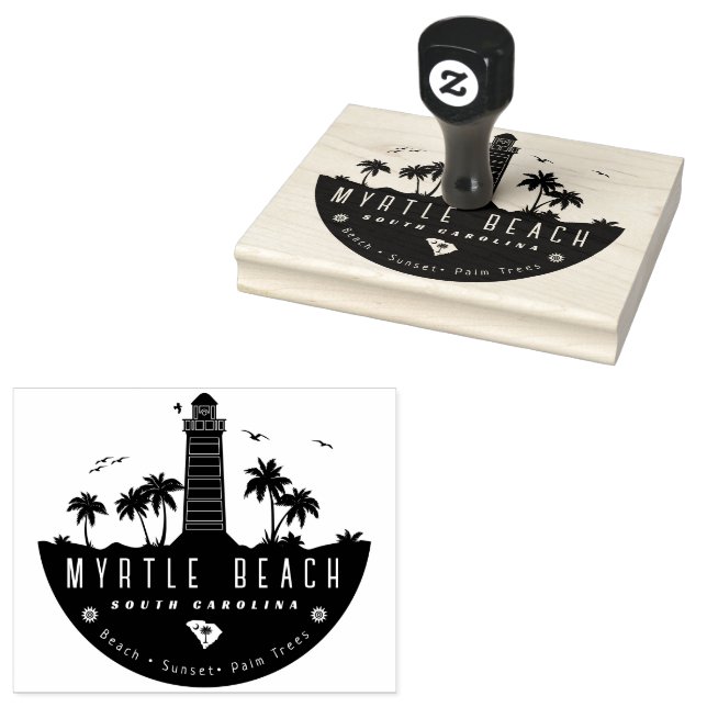 Carimbo De Borracha Farol de Myrtle Beach SC Retro Sunset Souvenirs (Carimbado)