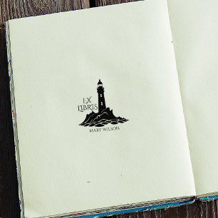 Carimbo De Borracha Farol Moderno Ex Libris Biblioteca Personalizado