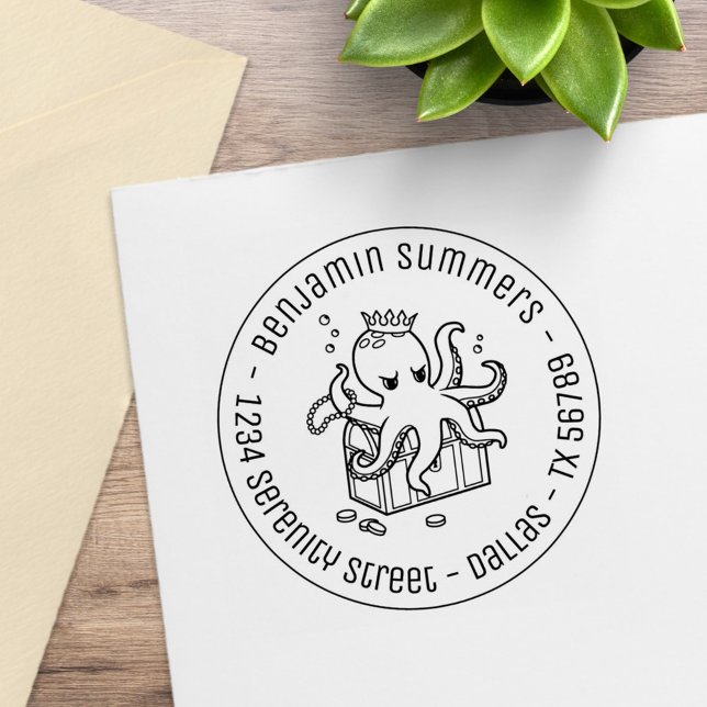 Carimbo De Borracha Fearsome Octopus Guardando Endereço do Tesouro (Criador carregado)