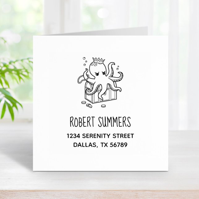 Carimbo De Borracha Fearsome Octopus Guardando o tórax do tesouro (Criador carregado)