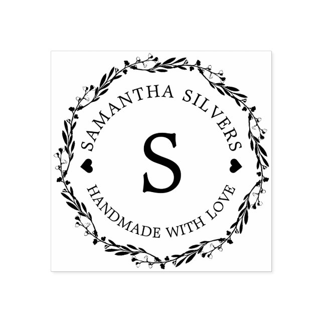 Carimbo De Borracha Feita À Mão Com Amor Monograma Floral Personalizad (Impressão)