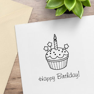 Carimbo De Borracha Feliz Aniversário, Cupcake de Velas me Cor