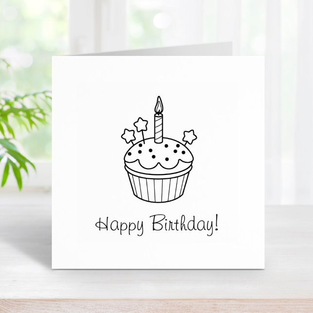 Carimbo De Borracha Feliz Aniversário, Cupcake de Velas me Cor (Criador carregado)