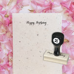 Carimbo De Borracha Feliz Aniversário Personalizado Saudação de Madeir<br><div class="desc">Um belo guião, elegante, na moda, personalizado, personalizado, carimbo de madeira "Feliz Aniversário" para os seus cartões de aniversários, cartas, correio. Excelente para seus cartões de saudação feitos à mão, cartões de nota, livros de recortes, etiquetas de presentes, papel de embrulho e muito mais. Você pode até substituir "Parabéns" por...</div>