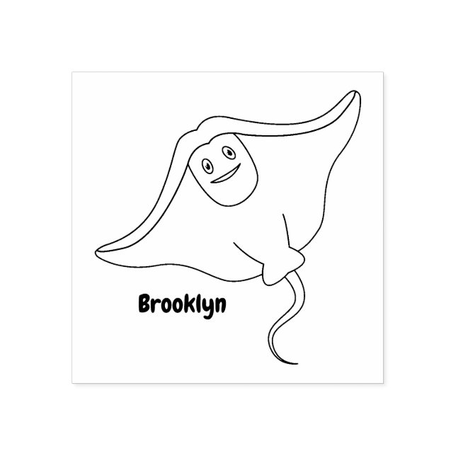 Carimbo De Borracha Feliz desenho animado de peixes-raia (Impressão)