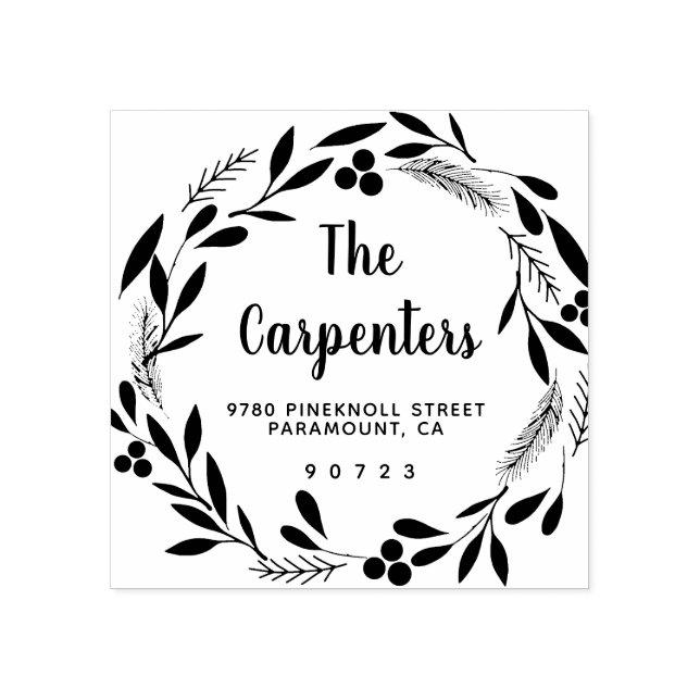 Carimbo De Borracha Feliz Natal Botânico Garland Manuscrito (Impressão)