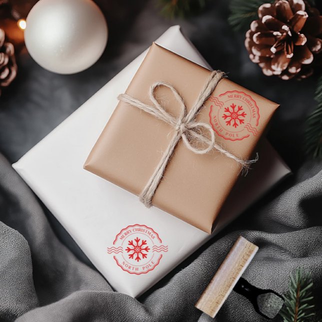 Carimbo De Borracha Feliz Natal Clássico Vermelho do Polo Norte (Merry Christmas North Pole Red Classic Rubber Stamp)