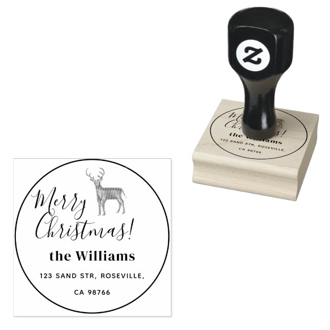 Carimbo De Borracha Feliz Natal Deer Script (Carimbado)