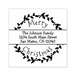 Carimbo De Borracha Feliz Natal Holly Berry Wreath Endereço de Devoluç