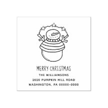 Feliz Natal Snowman e Stars Endereço Editável