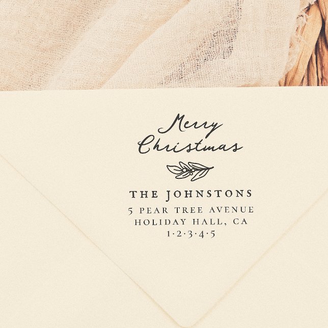 Carimbo De Borracha Feliz Natal Sprig Endereço de Devolução Botânica (Criador carregado)