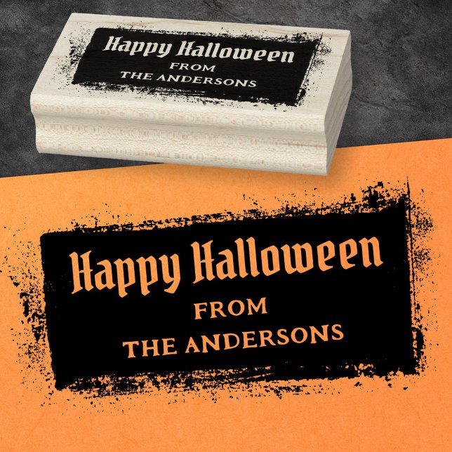 Carimbo De Borracha Feliz nome personalizado do Halloween, grunge sujo (Happy Halloween custom name dirty gritty grunge Rubber Stamp)