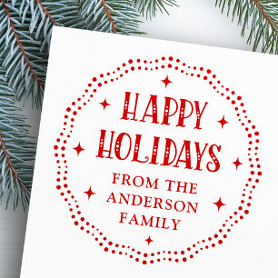 Carimbo De Borracha Feriados Felizes, fonte festiva, borda vermelha