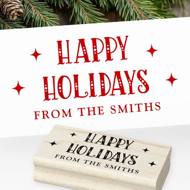 Carimbo De Borracha Feriados Felizes, fonte festiva do nome (Happy Holidays festive font from name Rubber Stamp)