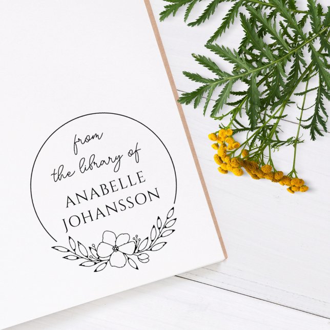 Carimbo De Borracha Ferida de Flores do Livro de Biblioteca Personaliz (Criador carregado)