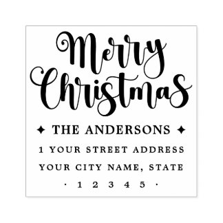 Carimbo De Borracha Festive script Merry Christmas return address