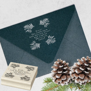 Carimbo De Borracha Festivo Flora Feliz Natal Tinta Silver