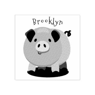 Carimbo De Borracha Figura de desenho animado de porco, cor-de-rosa-br