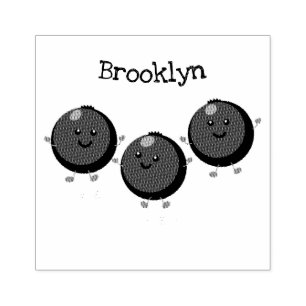 Carimbo De Borracha Figura de desenho animado roxo de mirtilos felizes