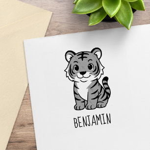 Carimbo De Borracha Filhote de Tigre Fofo Nome Personalizado