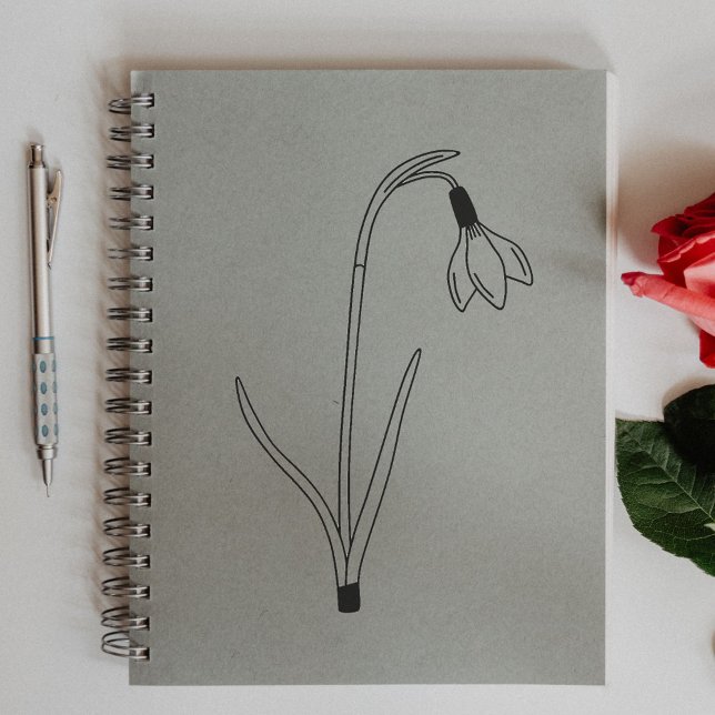 Carimbo De Borracha Flor de Arte da Linha de Neve Botânica (Botanical Snowdrop Line Art Flower Rubber Stamp)