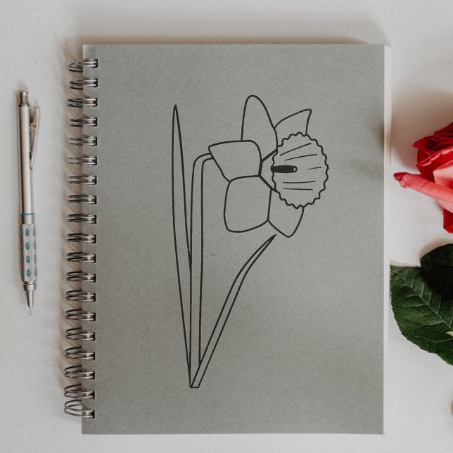 Carimbo De Borracha Flor de Arte de Linha Daffodil Botânica (Botanical Daffodil Line Art Flower Rubber Stamp)