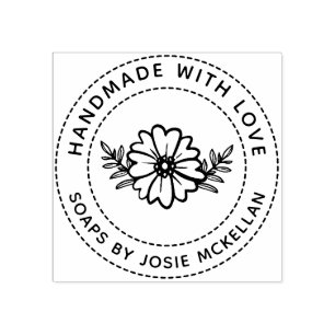 Carimbo De Borracha Flor Desenhado À Mão Feita Com Amor