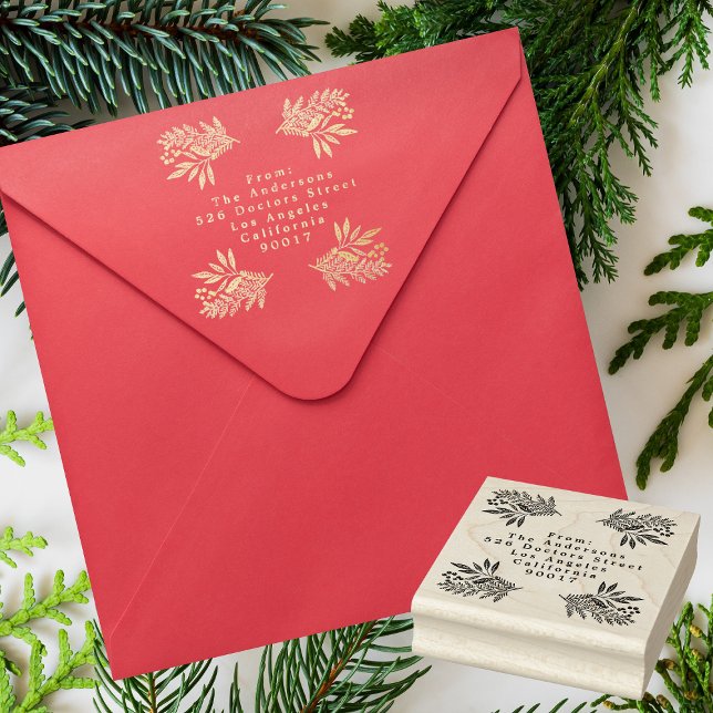 Carimbo De Borracha Flora Festiva Tinta Dourada de Natal Feliz (showcasing Ink Rubber Stamp - additional items (bought separately))