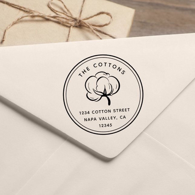 Carimbo De Borracha Floral Cotton Boll | Endereço de devolução (Criador carregado)