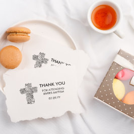 Carimbo De Borracha Floral Cross Line Art Baptism Obrigado