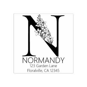 Carimbo De Borracha Floral Head Letter - N - Return Address Monogram