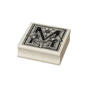 Carimbo De Borracha Floral Monogramas Vintage - letra inicial M