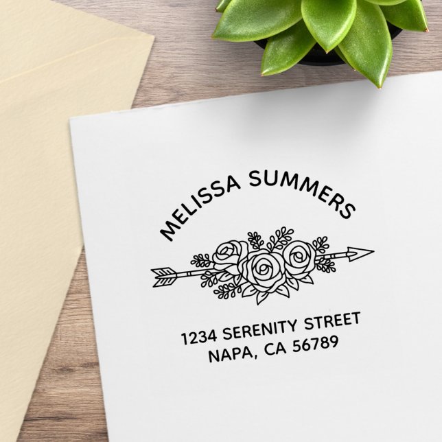 Carimbo De Borracha Floral Tribal Arrow, Rose Flowers Arch Address (Criador carregado)