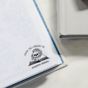 Carimbo De Borracha Flores De Crânio Gótico Da Biblioteca De, Livro