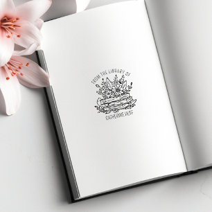 Carimbo De Borracha Flores De Livros Personalizados Da Biblioteca De