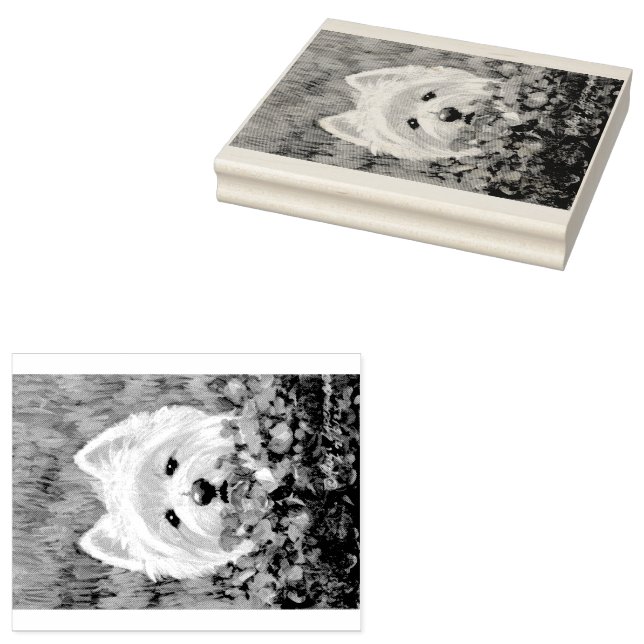 Carimbo De Borracha Flores de Westie e Rosa (Carimbado)