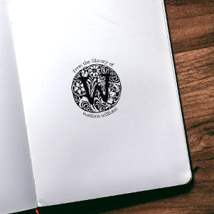 Carimbo De Borracha Flores Do Monograma Vintage Da Biblioteca De