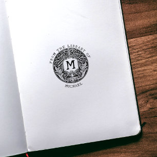 Carimbo De Borracha Flores Do Monograma Vintage Da Biblioteca De