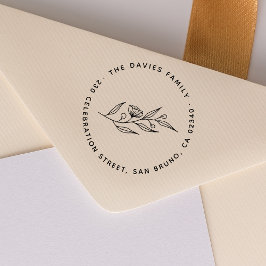 Carimbo De Borracha Flores Elegantes, Nome da Família e Endereço de De