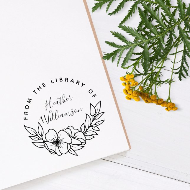 Carimbo De Borracha Flores Elegantes Personalizadas Da Biblioteca Do L (Criador carregado)