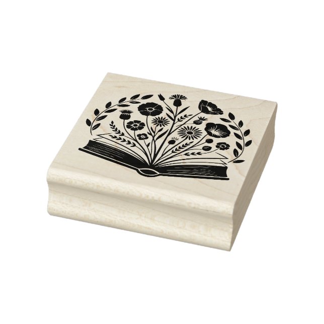 Carimbo De Borracha Flores em um Livro (Carimbo)