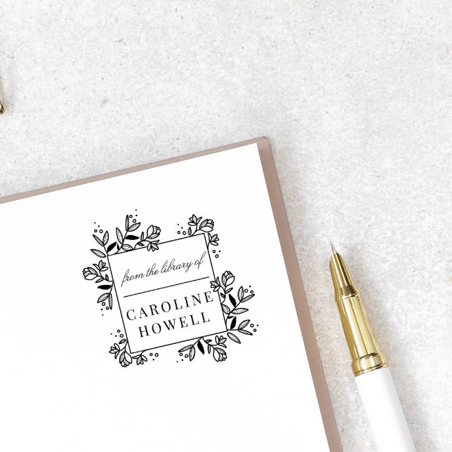 Carimbo De Borracha Flores Modernas Elegantes Da Biblioteca De (Criador carregado)