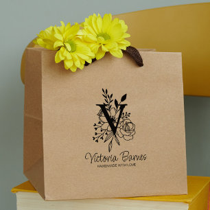 Carimbo De Borracha Flores Monogramas personalizadas, negócios feitos 