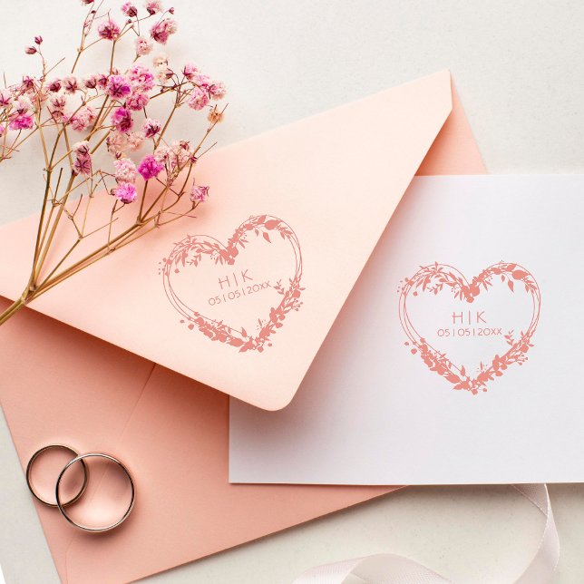 Carimbo De Borracha Flores Silvestres de Casamento Iniciais e Data (Criador carregado)