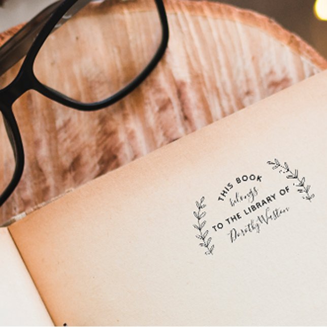 Carimbo De Borracha Folha Rústica do Livro da Biblioteca Personalizada (Criador carregado)